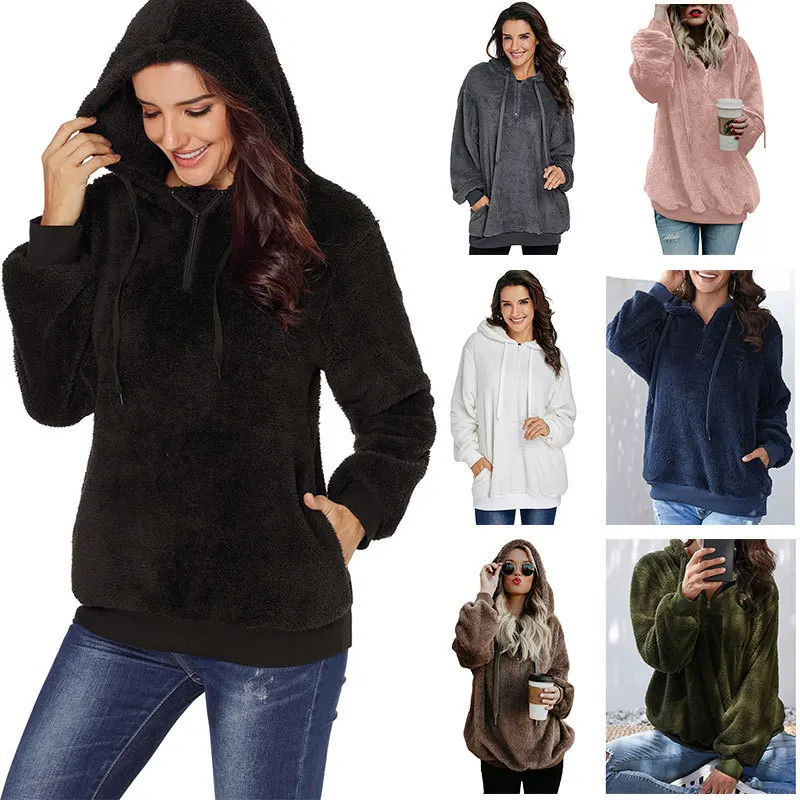 

Winter Plush Women's Wear Cap European and American Plush Loose Long-sleeved Set Head Warm Women's Top