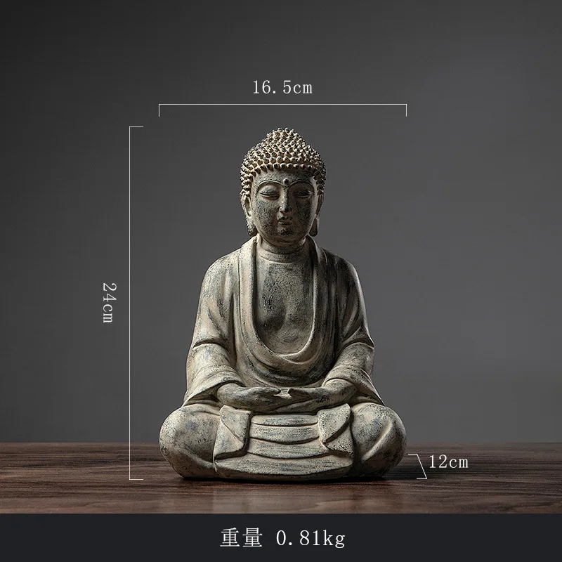 

39cm New Chinese Buddha Statue Decoration Living Room Entrance Home Decoration Zen Semi-handmade Resin Crafts