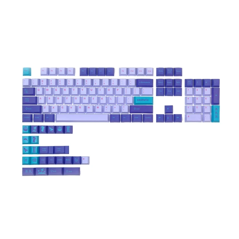 

128 Keys Customized Steam Wave Purple Key Cap PBT Dye Subbed Keycap Cherry Profile Key Cover for Cherry Mx Gateron Kailh