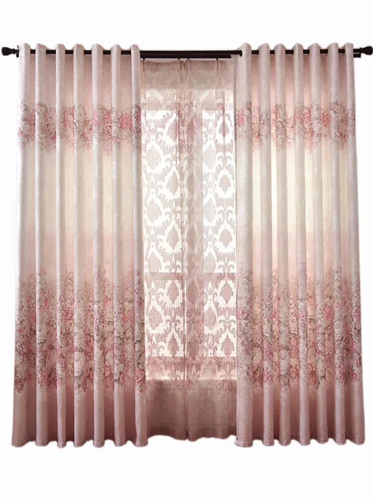 

European Retro Simple Pastoral Cotton and Linen Jacquard Screen Shading Living Room Bedroom Custom Pink Wedding Room Curtains