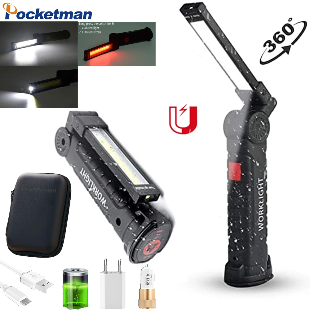 

Portable COB LED Work Light Collapsible 5 Modes White/Red Light LED Flashlight Waterproof USB Torch Magnetic Auto Repair Lamp