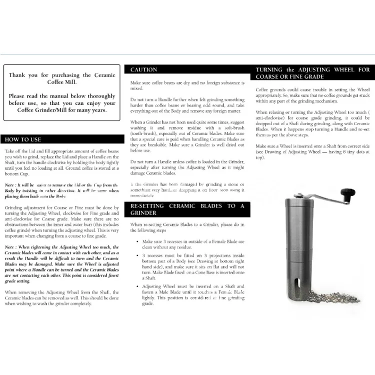

1pcsManual ceramic coffee grinder stainless steel adjustable coffee grinder with Rubber Ring Portable Coffee Grinder