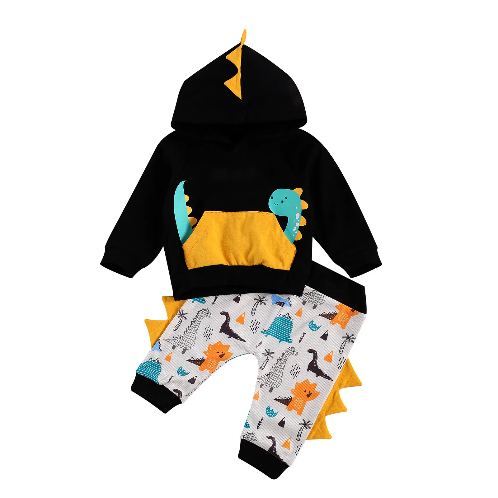 

AA Toddler Baby Round Collar Hoodie, Infant Long Sleeve Long Pants Suit, Dinosaur Printing Two-pieces Set