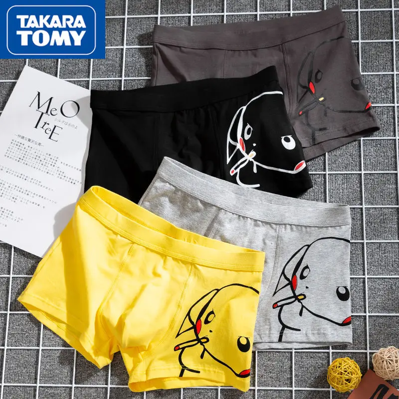 TAKARA TOMY Pokemon Pikachu Print Underwear Men's Cotton Cartoon Boxer Briefs Breathable | Plush Backpacks