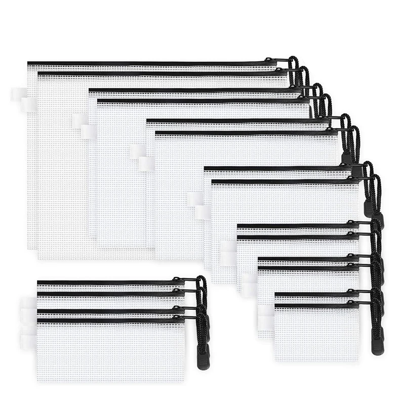 

18 упаковок, 8 размеров, сетчатый мешок на молнии, водонепроницаемая сумка на молнии для документов, многофункциональные дорожные сумки (черн...