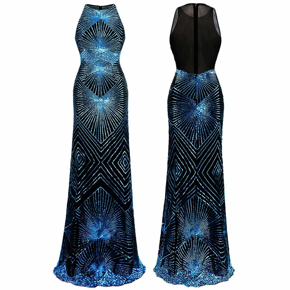 Angel-fashions мерцающие золотые блестки Гэтсби Хлопушка суд Поезд Макси вечернее платье 402 - Цвет: Royal blue 402