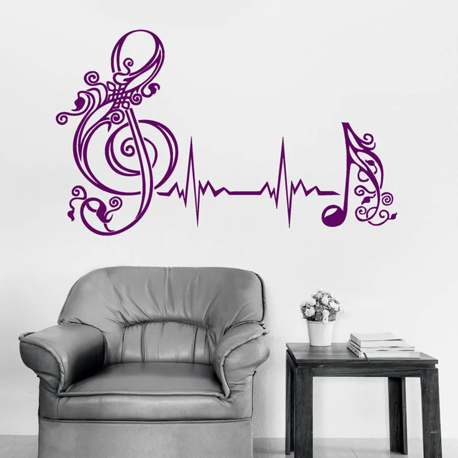 Наклейка на стену в форме сердца с музыкальными нотами Пульс музыка искусство