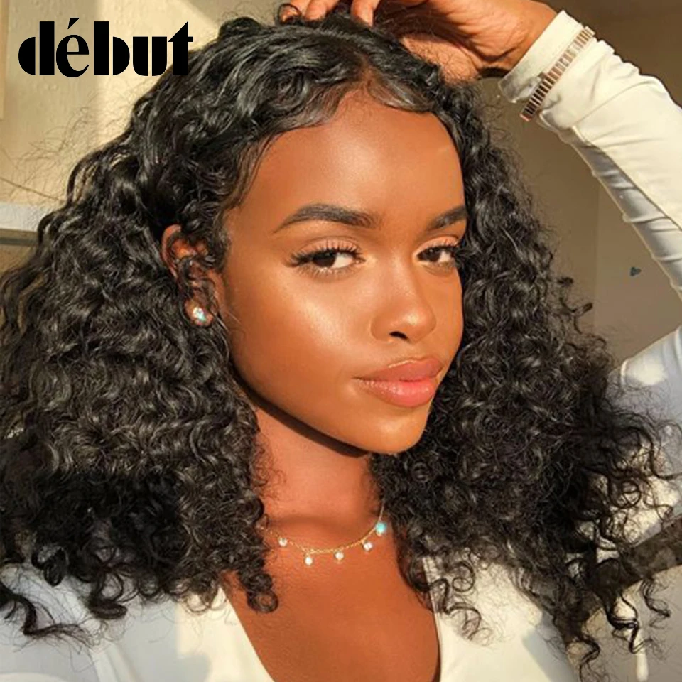 Дебютный u образный парик Remy человеческие волосы кудрявые кружевная часть черный