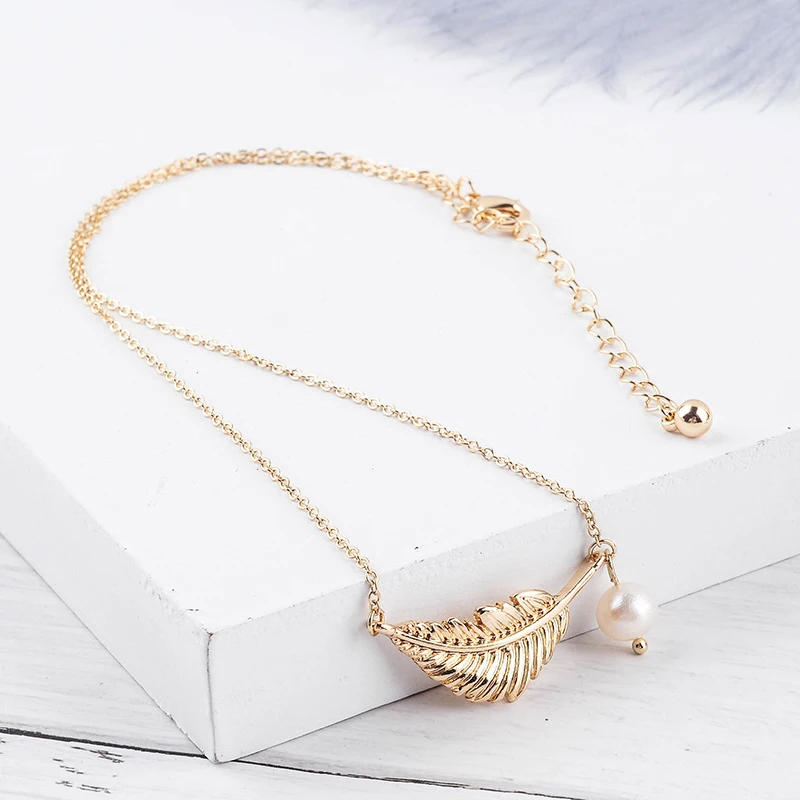 Богемное перо жемчужное ожерелье для женщин Очаровательная Золотая свадебная