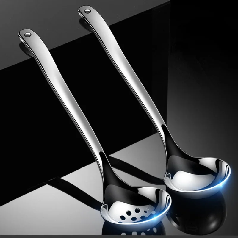 

Stainless Steel Soup Spoon Long Handle Kitchen Strainer Cooking Colander Kitchen Scoop Stainless Steel Tableware