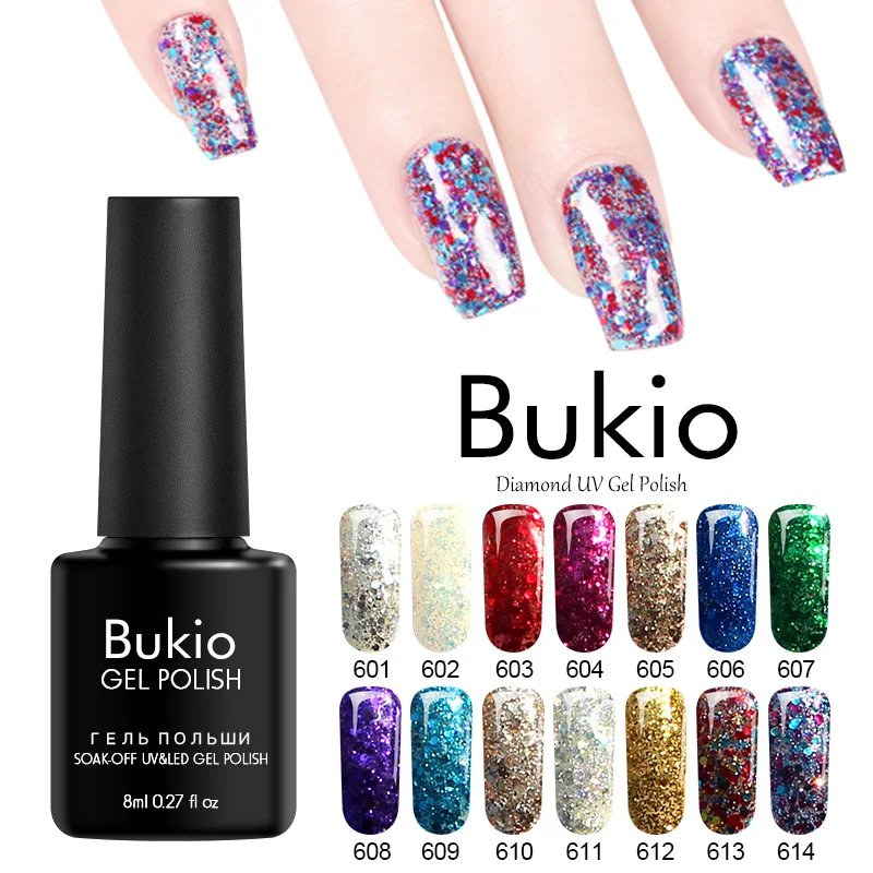 Bukio великолепный блестящий гель УФ-лак для ногтей синий ослепительный Алмазный Фиолетовый лак Полупостоянный Блестящий Гибридный лак из розового золота