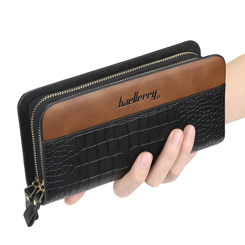 2022 Double Zipper Men Clutch Card Holder Leather Long Purse Men's Big Organizer Wallet for Men Phone Bag Male Luxury Carteras