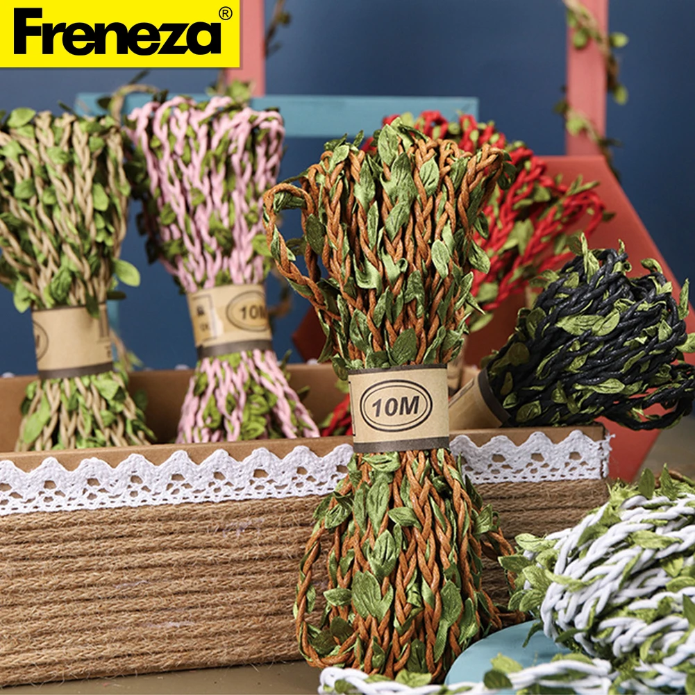 

10 м натуральный джутовый ротанговый искусственный шелк зеленые листья веревка кружевная отделка деревенская гирлянда из листьев для свадь...