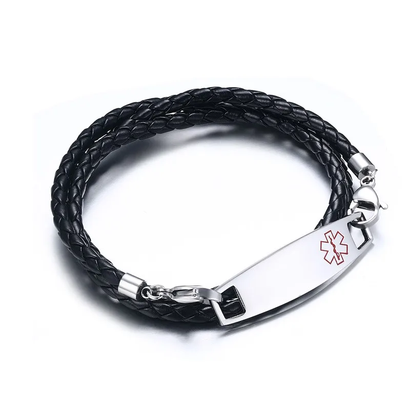 Мужской медицинский браслет из нержавеющей стали многослойный полиуретановой