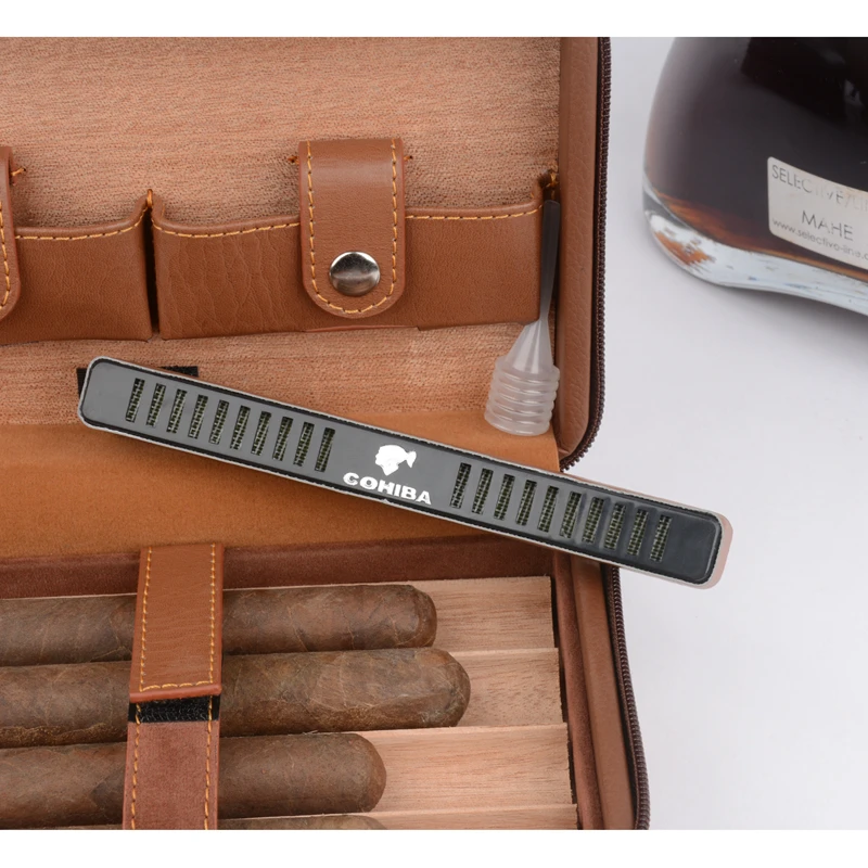 Чехол для сигары COHIBA, кожаный, с подкладкой из кедра, для путешествий, мини-коробка для увлажнения, держатель для сигар с резаком, зажигалка, набор с увлажнителем