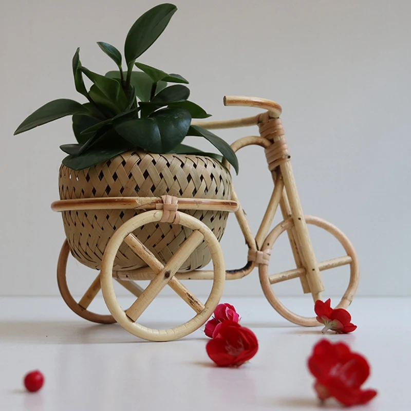 

Bamboo WovenCute bike Fruit Basket Wicker Rattan Food Bread Kitchen Decoration Finishing Storage Box Bread Desktop accessories