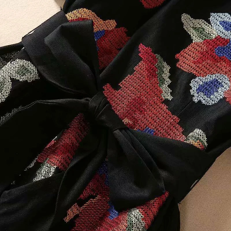 

AELESEEN Denim Dress 2020 Runway Fashion High Quality Summer Women Dress Flower Embroidery Mini Slim Elegant Dress Vestidos