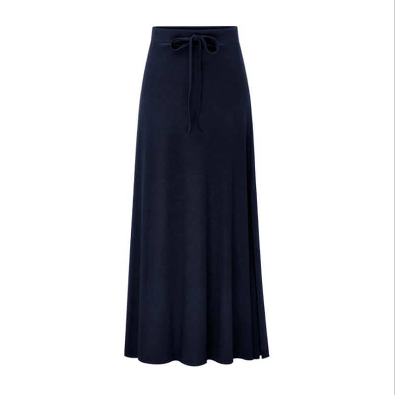 

Spring Autumn High Waist Solid Slim A Line Long Skirt