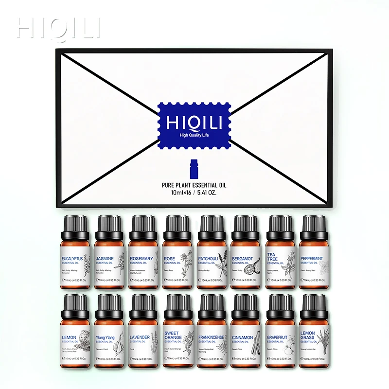 

HIQILI 10ML 16pcs Essential Oils Set Diffuser Aroma Oil Lavender Rose Sandalwood Peppermint Orange Ylang Oil