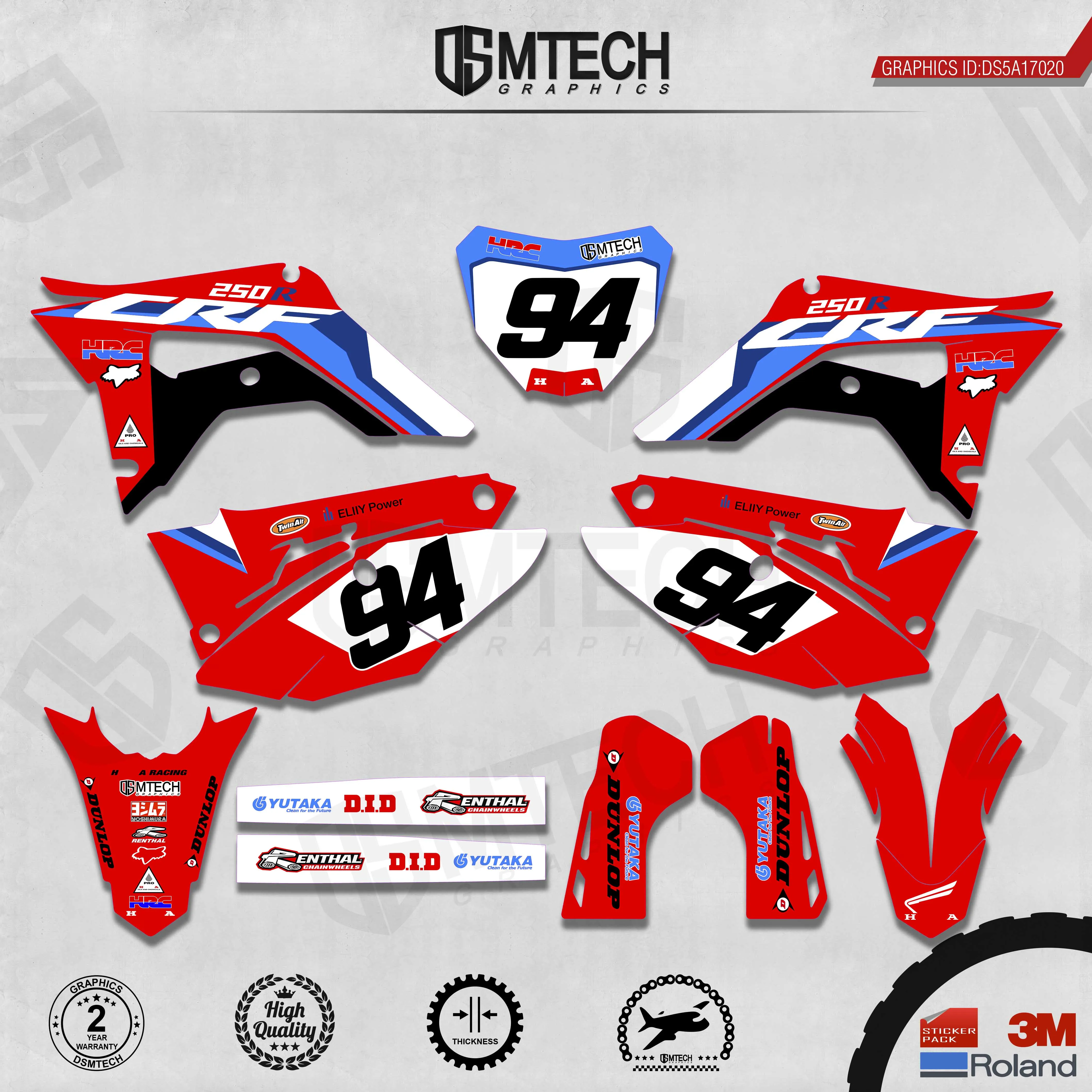 DSMTECH Customized Team Graphics Backgrounds Decals 3M Custom Stickers For 2018-2020 CRF250R 2017 2018 2019-2020 CRF450R 020