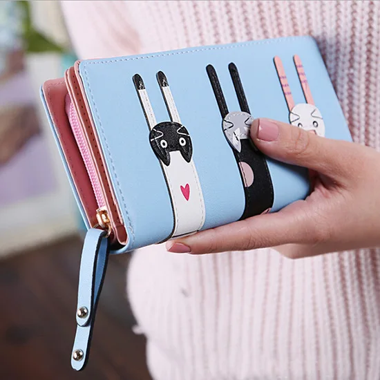 Модный брендовый милый женский кошелек с милым рисунком кота из искусственной кожи, Длинный кошелек для монет, Женский держатель для карт, кошелек, маленькая молния, Billetera