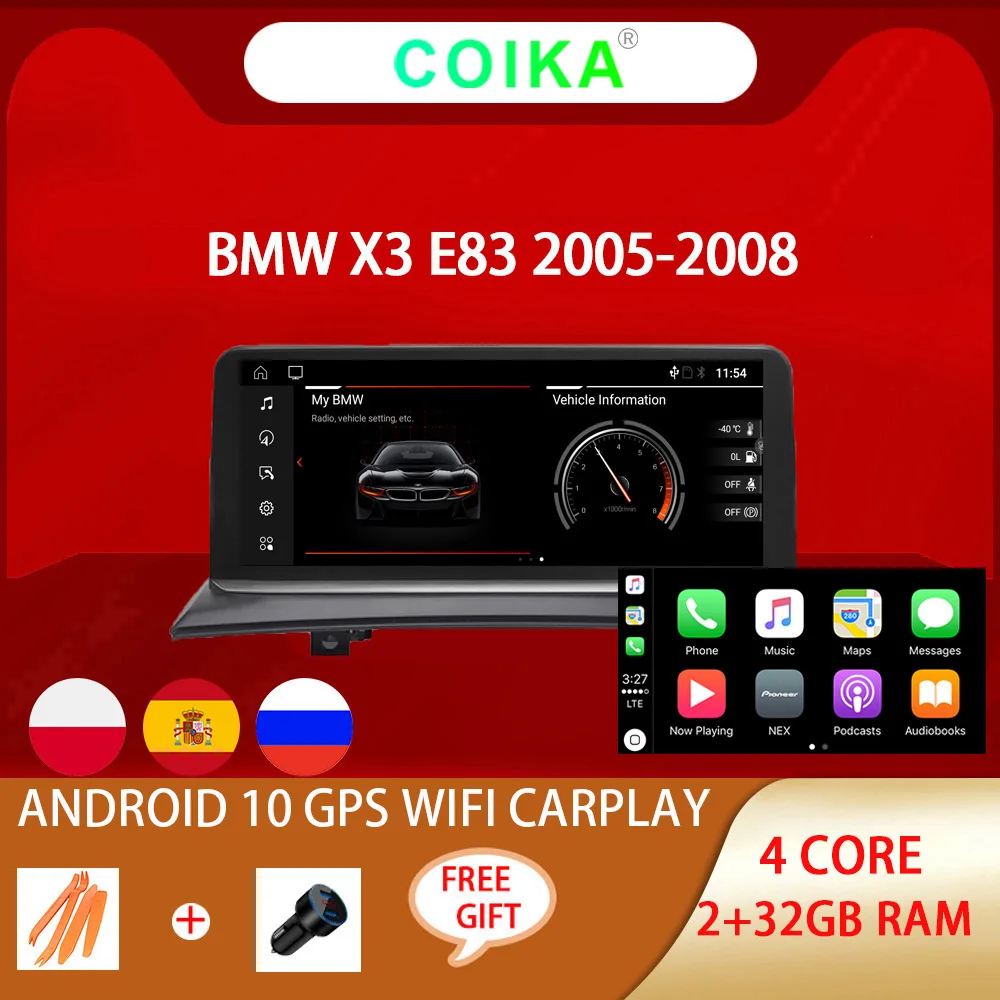 Автомобильный радиоприемник Carplay 10 25 дюйма Android 0 для BMW X3 E83 2003 2009 GPS навигатор 2 + 32