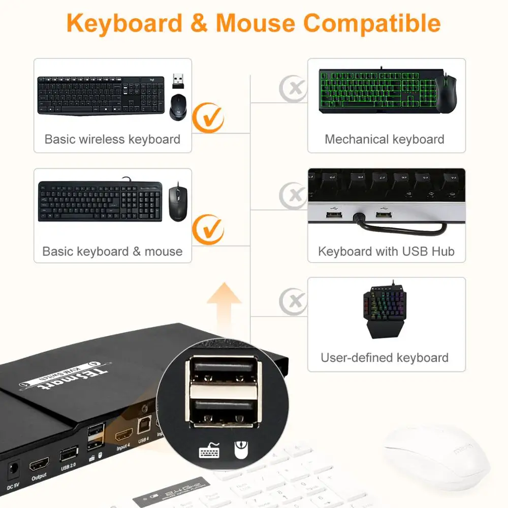 Tesla smart KVM Switch 4 порта USB2.0 HDMI коммутатор Поддержка 3840*2160/4K * 2K IR дополнительный USB 2 0