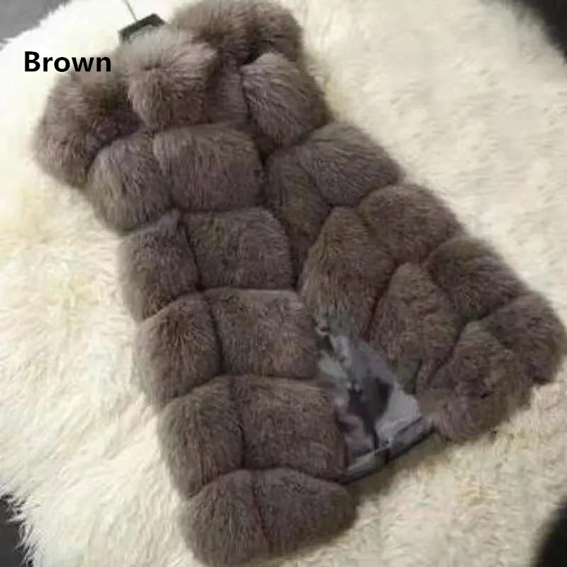 Dark Brown S-3XL женский Высококачественный меховой жилет шуба из искусственного лисьего меха модное меховое пальто теплое длинное осеннее зимнее искусственное Меховая куртка верхняя одежда - Цвет: Dark Brown