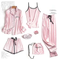 julys song pink 7 pieces womens pajamas sets faux silk striped pyjama womens pajamas sleepwear sets spring summer homewear