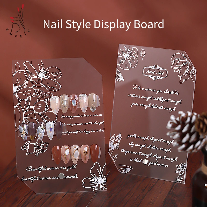 

DIY Acrylic Practice Showing False Nail Art Display Board 3D Transparent Manicure Photo Frame Tools Color Card Chart Background