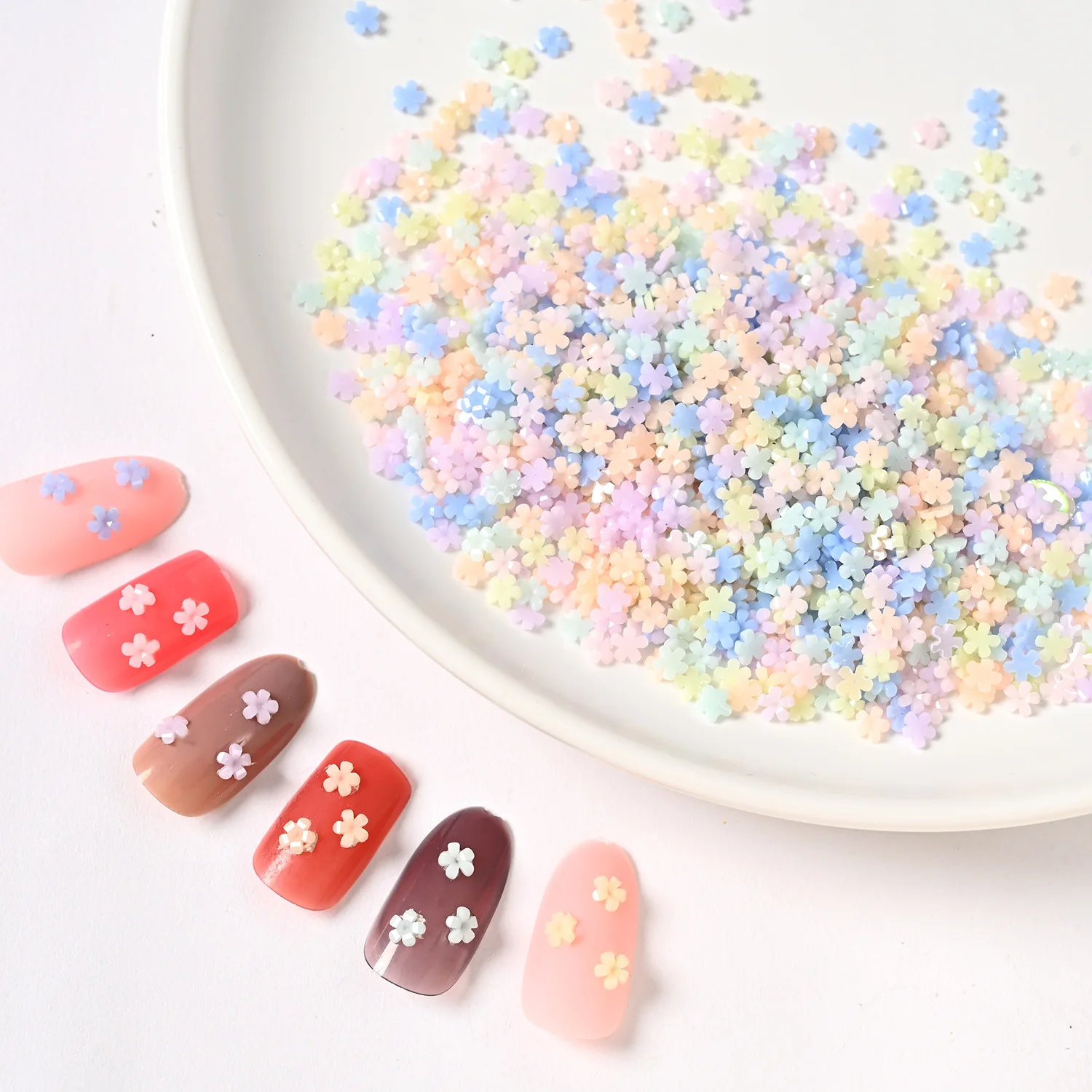 

New Japanese fairy morandi pure color resin solid nail decoration flower nail jewelry diy products