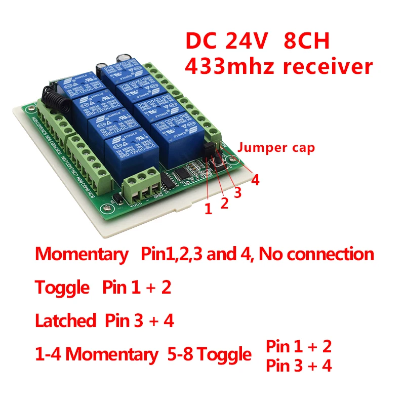 DC 24V 8CH channel RF Wireless Remote Control Switch &amp System receiver + transmitter Relay 433MHz | Электроника