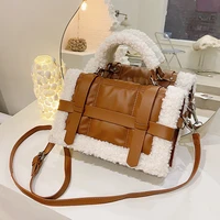 elegant female plush tote bag winter new quality pu leather womens designer handbag high capacity shoulder messenger bag