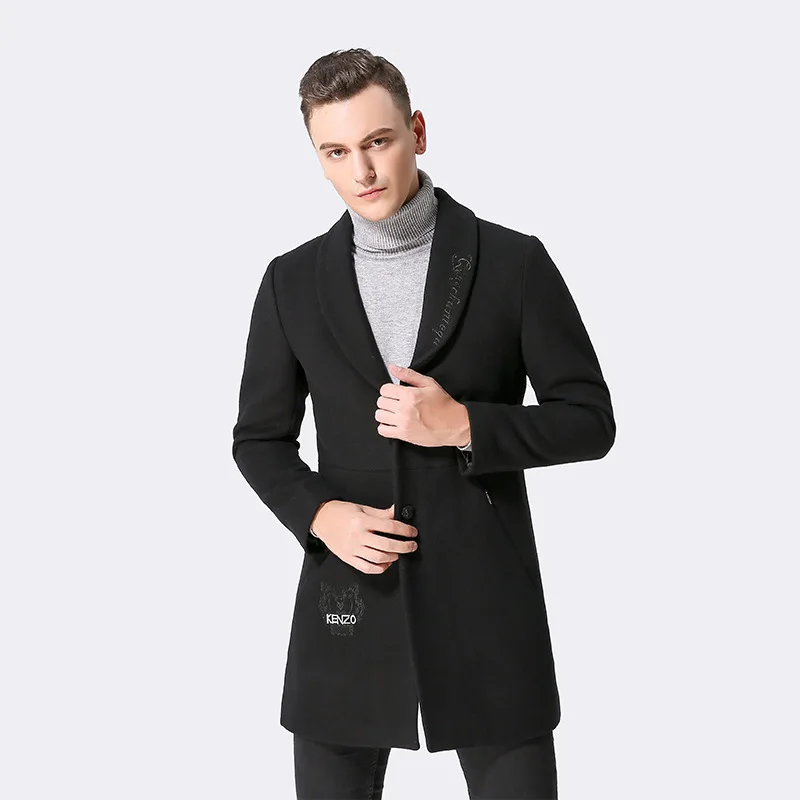 

Coat Black Woolen Men's Coat Man 2023 Autumn Winter Jackets Fashion Korean Men's Jackets Overcoat Abrigo Hombre KJ258