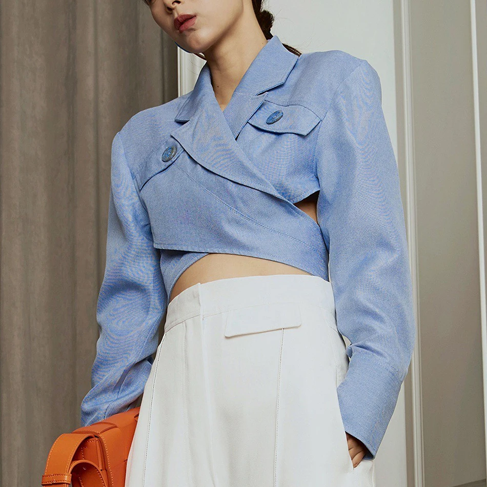 Новое Элегантное голубое небо Женское пальто модное сексуальное короткое с