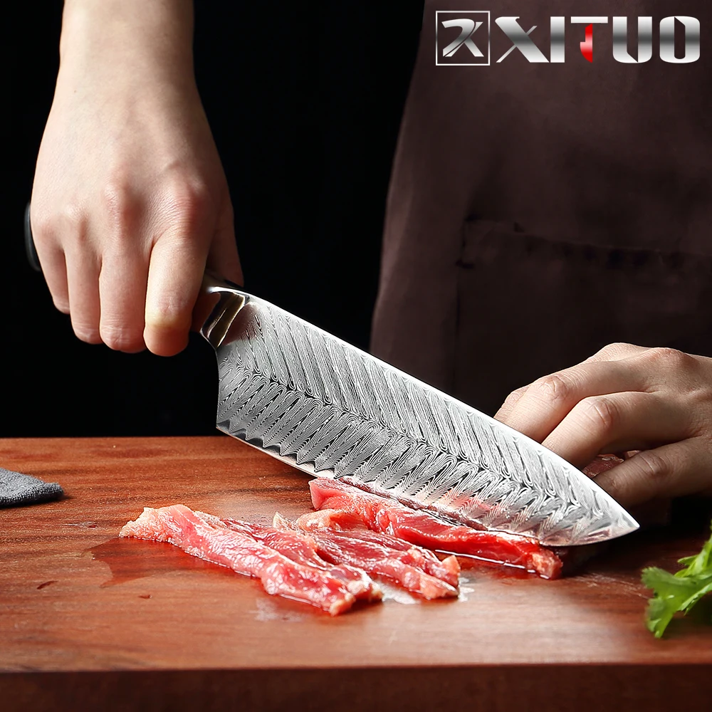 

XITUO Damascus Chef Knife VG10 Professional Kitchen Knife Cleaver Cooking Tool Exquisite Plum Rivet G10 Handle With Knives Cover