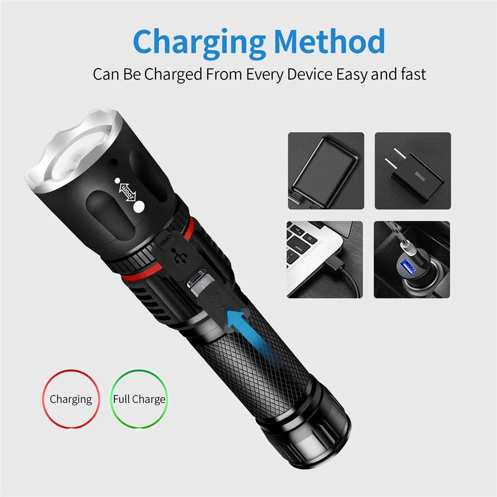 8000LM мощный L2 светодиодная вспышка светильник USB Перезаряжаемые Магнитный фонарь