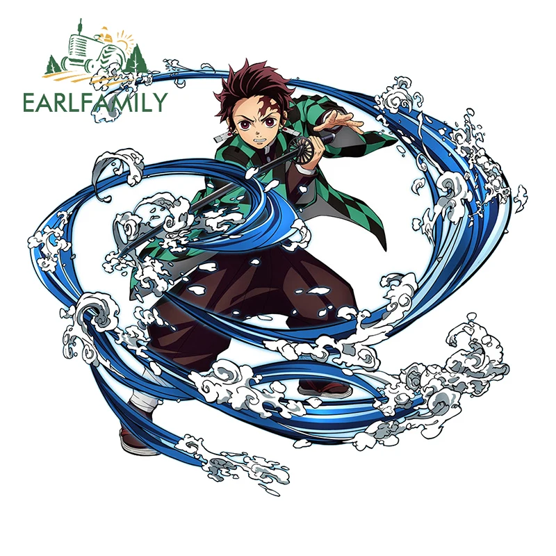 

EARLFAMILY 13cm x 11.4cm for Demon Slayer Tanjiro Car Sticker Occlusion Scratch Decal Personality Refrigerator Vinyl Car Wrap