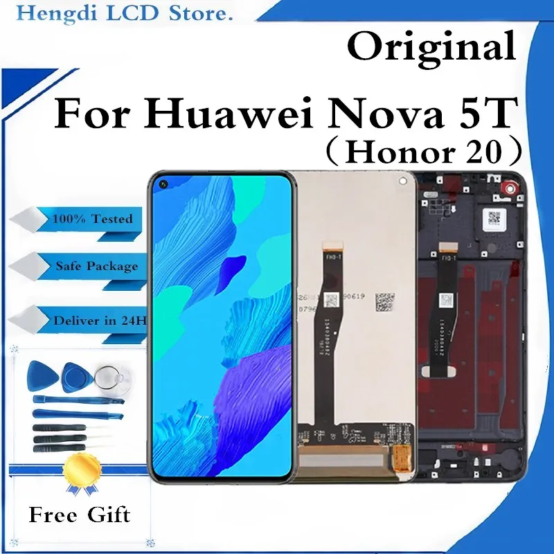 

Original LCD For Huawei Nova 5T LCD Touch Screen Digitizer Assembly YAL-L21 L61A For Honor 20 Display Replacement With Frame L61