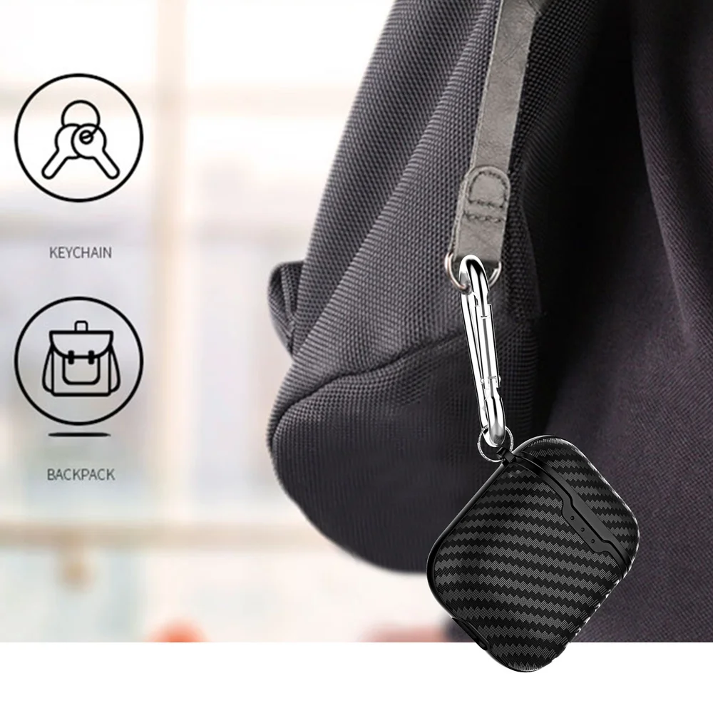Беспроводной чехол для наушников для AirPods чехол Роскошный зеленый Карбон волокно силиконовый защитный чехол для Air Pods 2 Чехол с крючком fundas