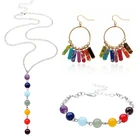 Набор женских ювелирных изделий 7 чакр для йоги, Исцеляющие радужные кристаллы рейки, серьги, браслет, ожерелья, подвески, натуральный драгоценный камень, бусины мала