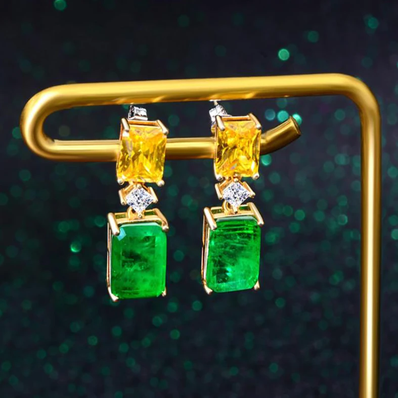 

Sterling Silver 925 8*12MM Yellow Emerald Diamond 5A Zircon Sparkling Earrings For Women Party Wedding Fine Jewelry