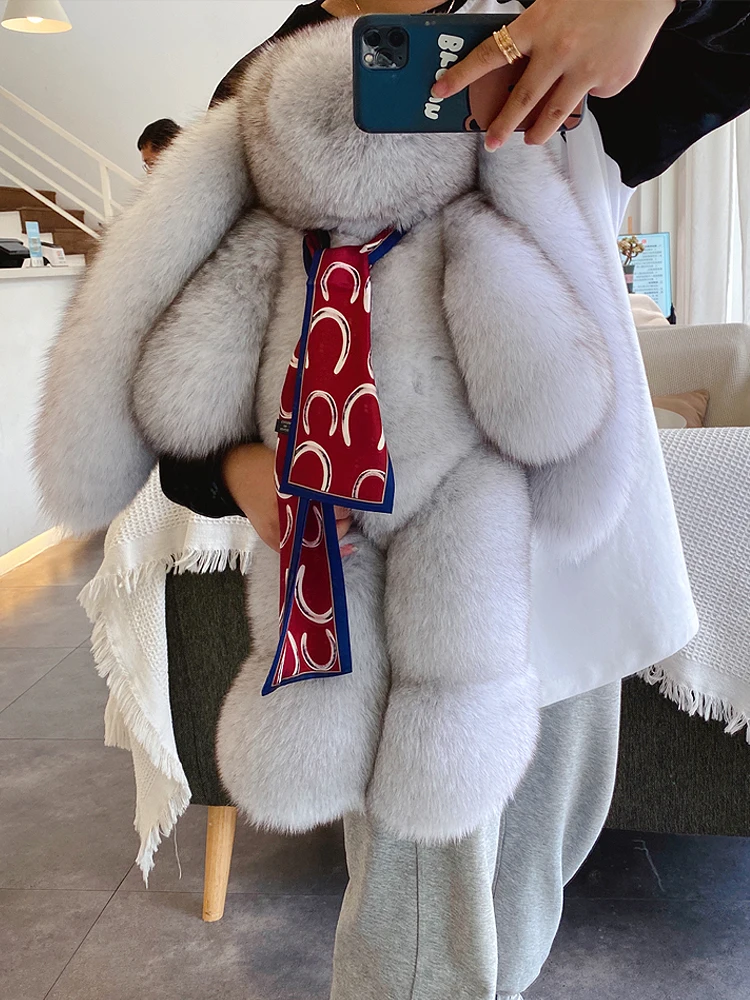 

Hot-selling oversized fox fur rabbit doll leather doll lady fashion toy luxury big rabbit rabbit gift for children Plush toys