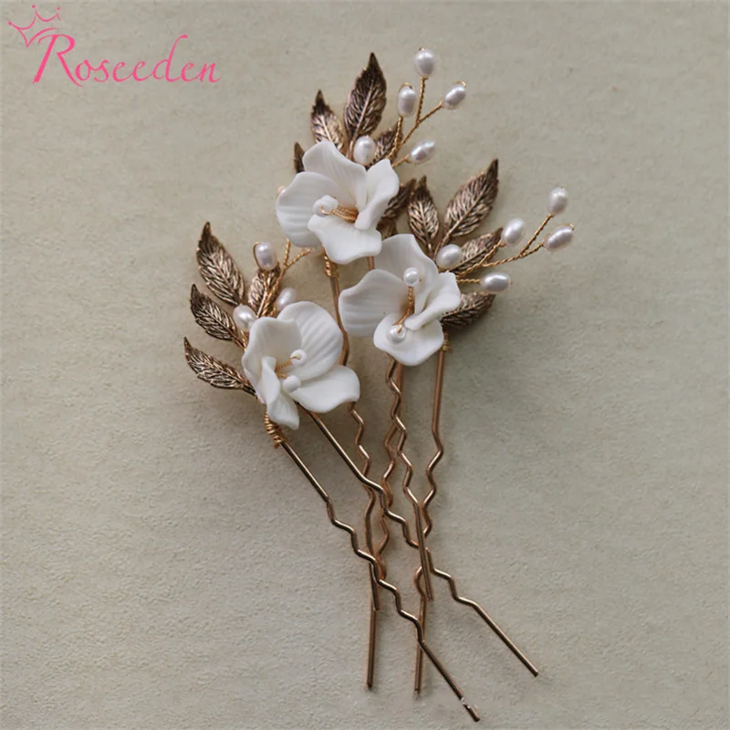 

Пресноводный жемчуг, свадебные ювелирные изделия, керамический цветок, свадебные женские волосы ручной работы RE4503