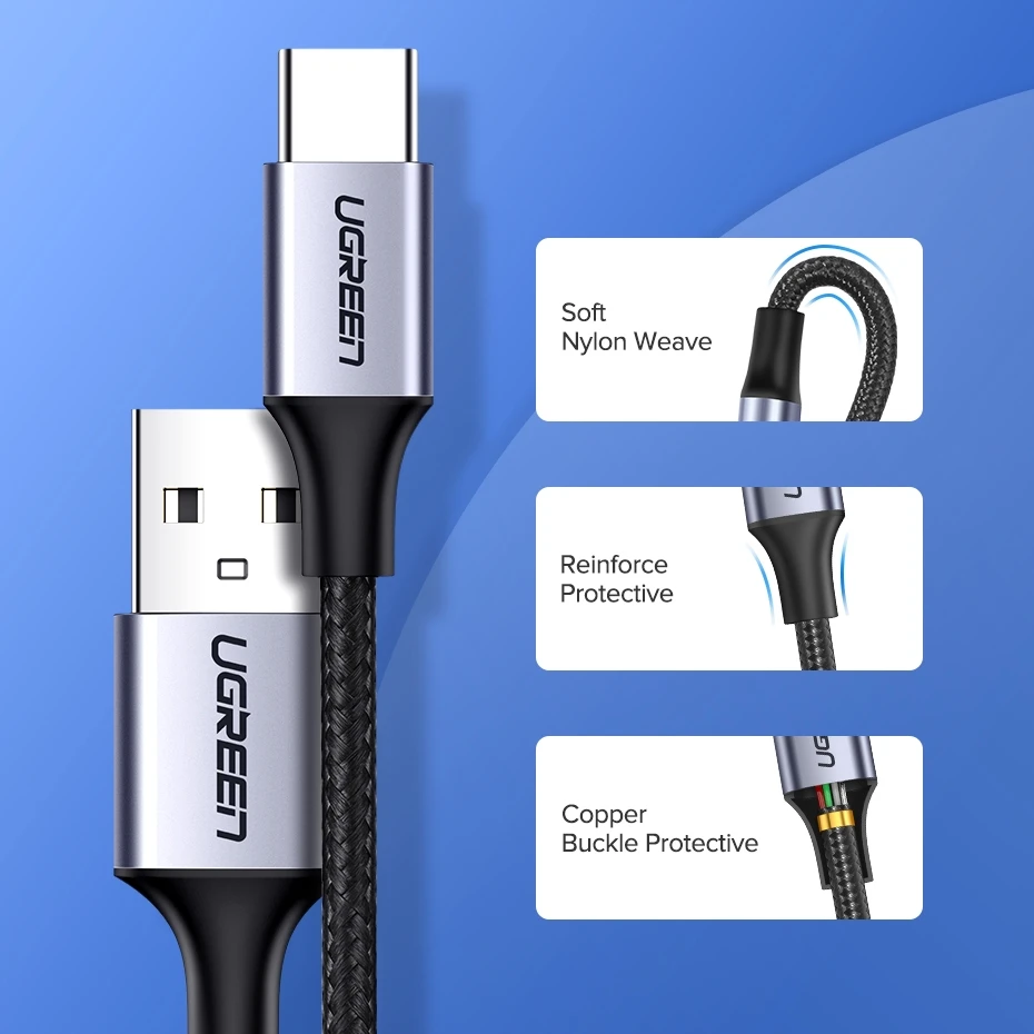 Ugreen usb type-c кабель передачи данных для быстрой зарядки зарядное устройство для samsung s9 s8 huawei xiaomi9 usb c кабель короткий 2 м Android 90 градусов