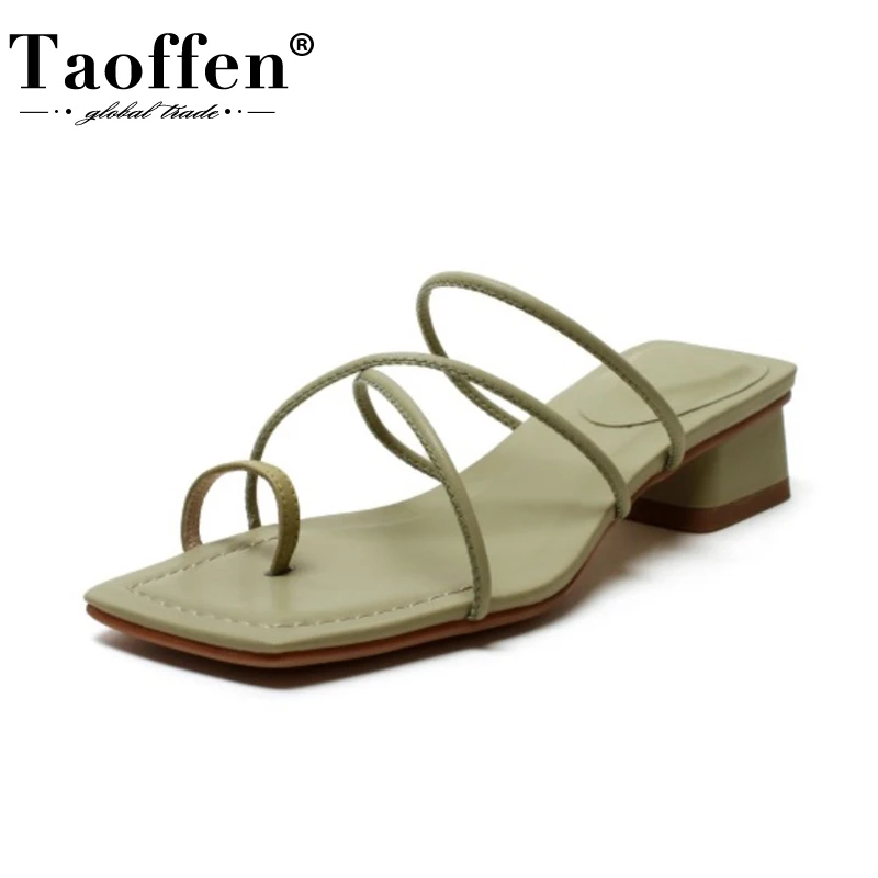 

Женские кожаные босоножки Taoffen, летние однотонные босоножки из натуральной кожи, на низком квадратном каблуке, размеры 34-39