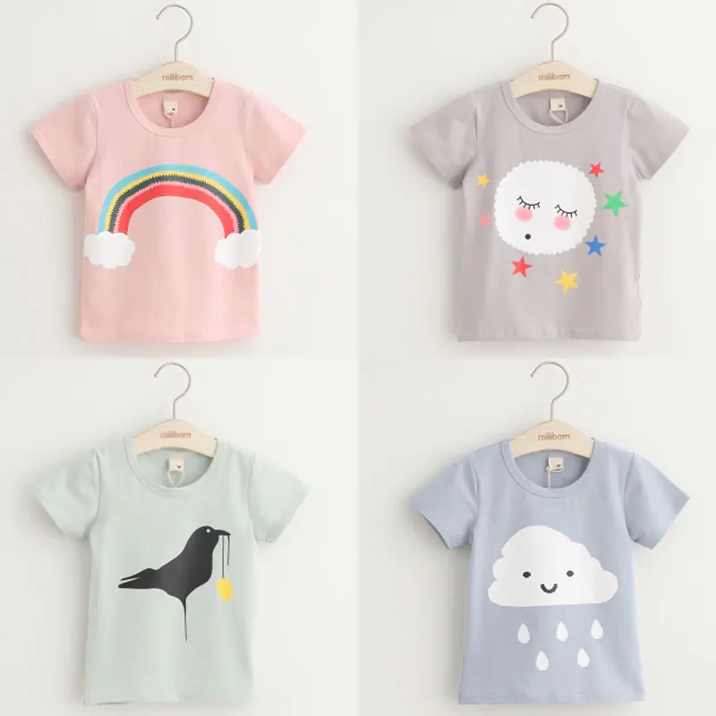 

Brand Summer Children Clothes Baby Child Girl Cartoon Eye Star Bird Cat Deer Rabbit Animal Print Short-Sleeve T-Shirt For Girls