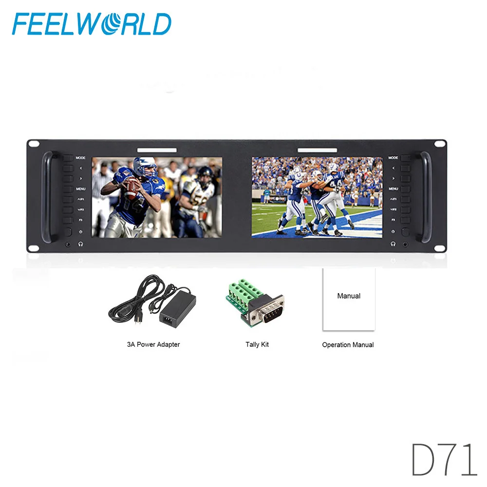 Монитор FEELWORLD Dual 7 дюймов 3RU IPS 1280x80 0 ЖК-монитор с креплением в стойку 3G-SDI HDMI вход и