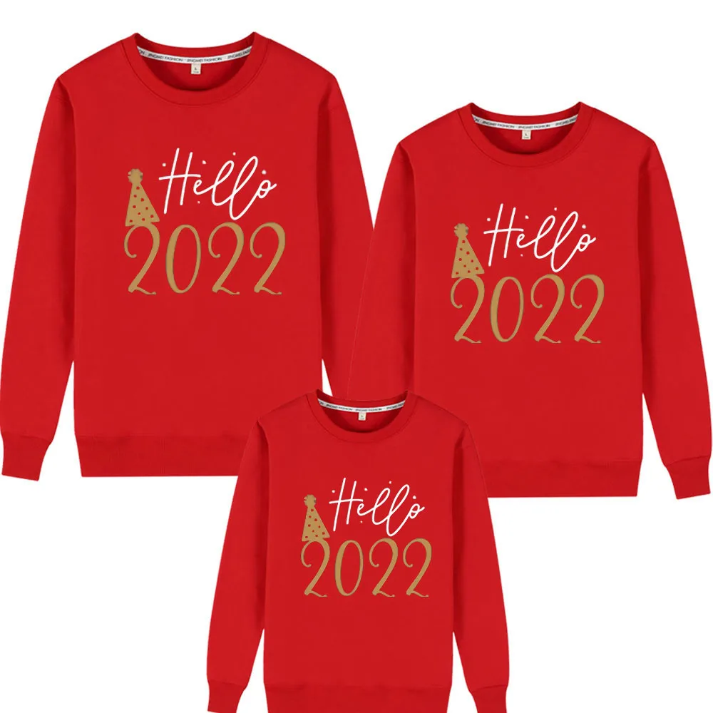 

Hello 2022 Family Matching Clothes Fashion New Year Christmas Dad Son Mom Kids Sweatshirts Family Look Hoodies Parent-Child Tops