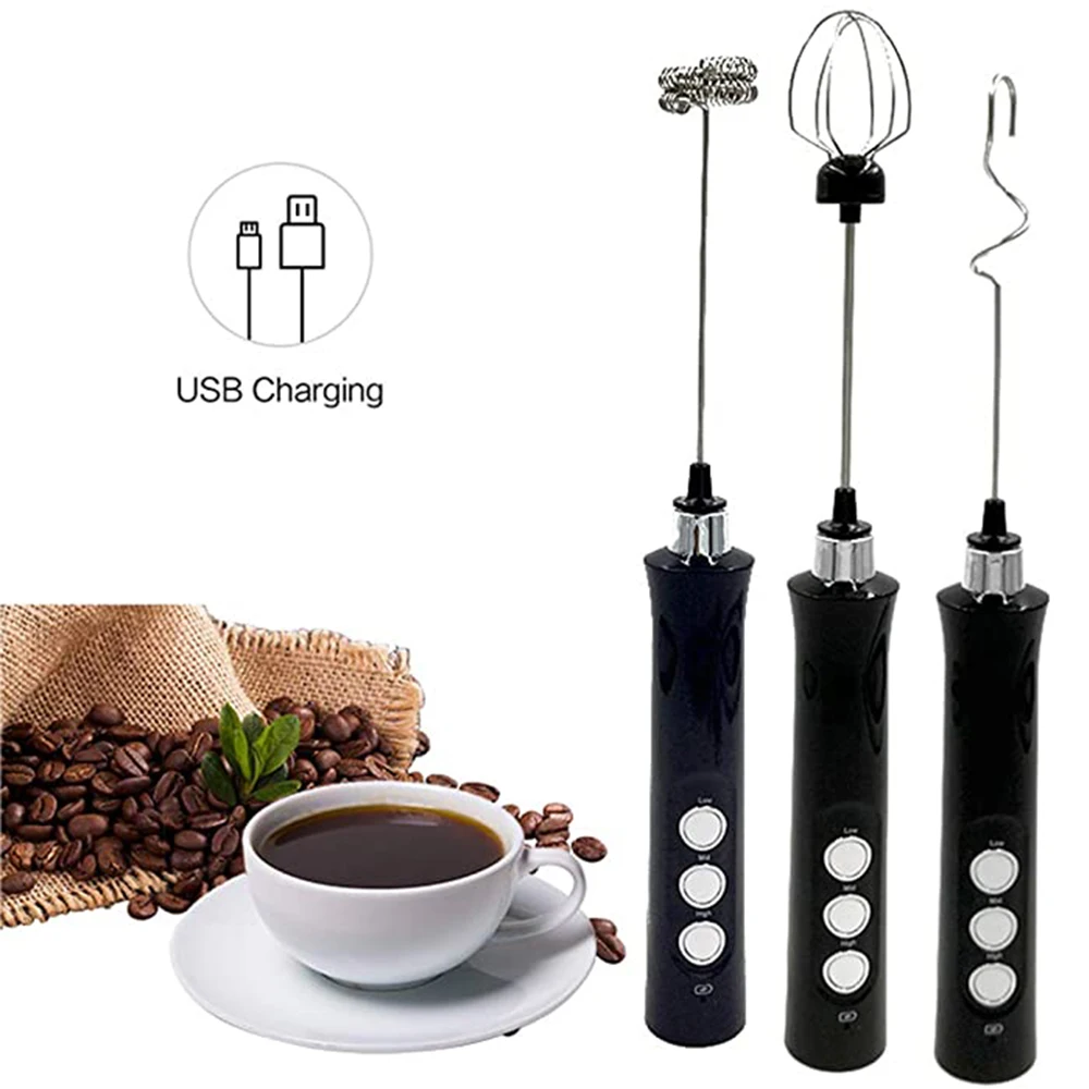 

Electric Milk Frother 3 in1 Mixer Blender Handheld With 3 Whiskers USB Charger Milk Foam Egg Mixer for Coffee, Latte, Cappuccino